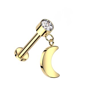 Titanium - labret - internal thread - crystal - hanging moon