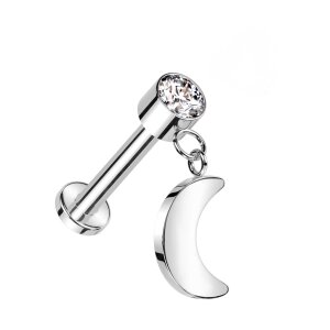 Titanium - labret - internal thread - crystal - hanging moon