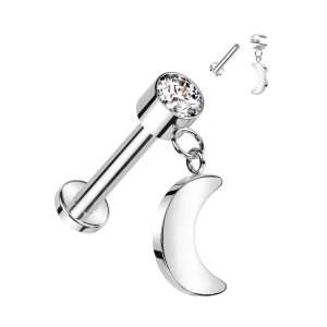 Titanium - labret - internal thread - crystal - hanging moon