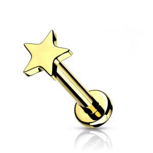 Titanium - labret - internal thread - star 1,2 x 6 mm gold