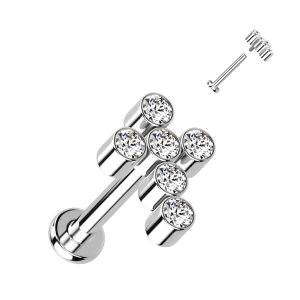 Titanium - labret - internal thread - crystal - cross 1,2...