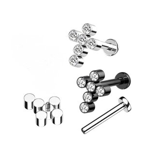 Titanium - labret - internal thread - crystal - cross 1,2 x 8 mm Silver CC