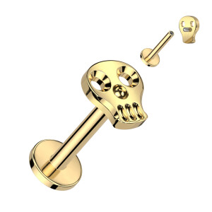 Titanium - labret - internal thread - hollow skull 1,2 x 8 mm Gold