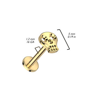 Titan - Labret - Innengewinde - Totenkopf 1,2 x 8 mm Gold