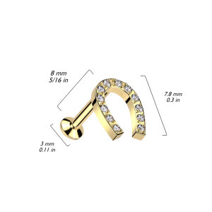 Stahl – Labret – Push In - ohne Gewinde - abgerundete Bodenplatte - Hufeisen - Glück - Kristall  Gold 1,2 mm