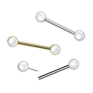 Titanium - Nipple Bar - Push In - threadless - pearl design - white