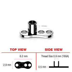 Titan - Dermal Anchor Base - 1,2 mm - 3 Loch - Gewinde...