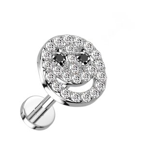 Steel - Labret - Smiley - Crystal - Internal thread