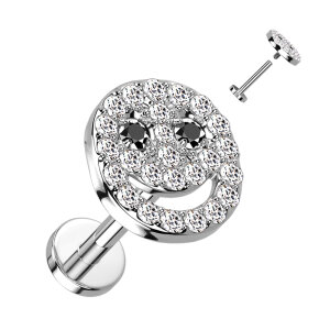 Stahl - Labret - Smiley - Kristall - Innengewinde