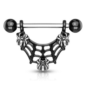 Black Steel - Nipple Bar - 3 Spiders