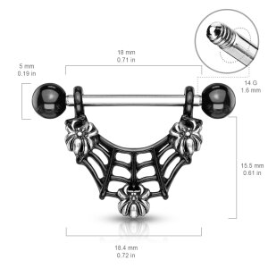 Black Steel - Nipple Bar - 3 Spiders