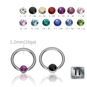 Titanium - BCR ball closure ring - crystal - 1,2 mm 8 mm - 4 mm - CC