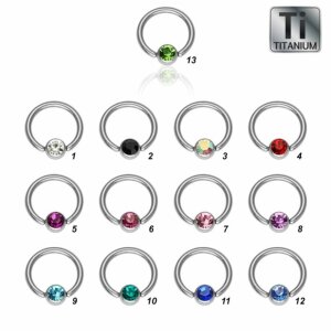 Titanium - BCR ball closure ring - crystal - 1,2 mm 8 mm...