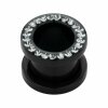 1,2 mm - CC - Crystal Clear/ Kristallklar - Stahl - Flesh Tunnel - schwarz - mit  Kristallen - Supernova Concept