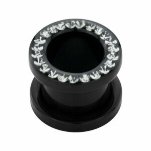 Steel - Flesh Tunnel - Black - with  crystals - Supernova Concept 1,2 mm - LS