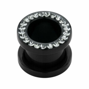 Steel - Flesh Tunnel - Black - with SWAROVSKI crystals -...